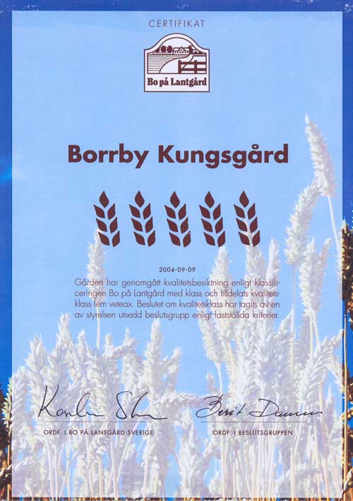 Borrby Kungsgård kvalitetscertifikat